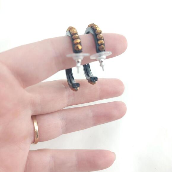 Premier Designs Black Brown Beaded Hoop Pierced Earrings - Picture 2 of 7